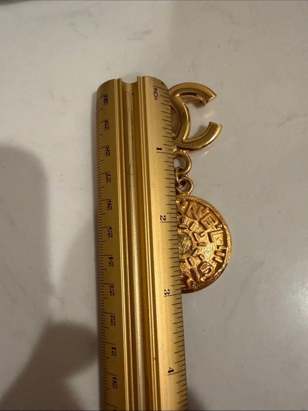 CHANEL Large Gold-Tone CC Logo Coin Brooch